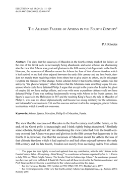 The Alleged Failure of Athens in the Fourth Century1