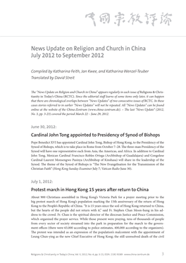 News Update on Religion and Church in China July 2012 to September 2012