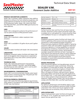 SEALER V.M. Pavement Sealer Additive SMT-181 REVISED 5/03/15