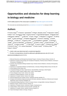 Opportunities and Obstacles for Deep Learning in Biology and Medicine