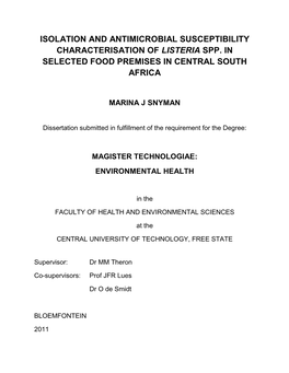 Isolation and Antimicrobial Susceptibility Characterisation of Listeria Spp