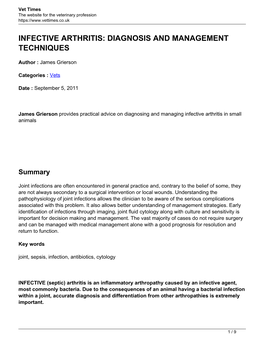 Infective Arthritis: Diagnosis and Management Techniques