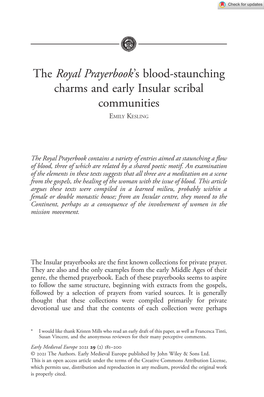 The Royal Prayerbook's Blood‐Staunching Charms and Early Insular Scribal Communities