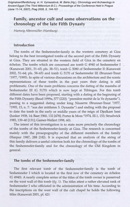 Family, Ancestor Cult and Some Observations on the Chronology of the Late Fifth Dynasty