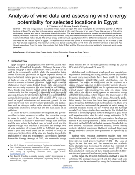 Analysis of Wind Data and Assessing Wind Energy Potentiality for Selected Locations in Egypt A