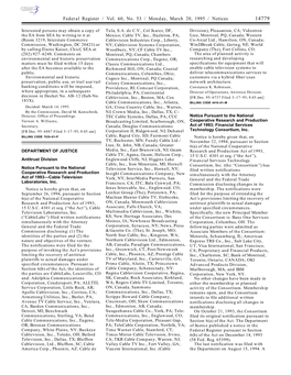 Federal Register / Vol. 60, No. 53 / Monday, March 20, 1995 / Notices 14779