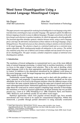 Word Sense Disambiguation Using a Second Language Monolingual Corpus