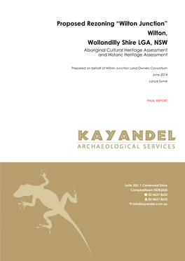 Wilton, Wollondilly Shire LGA, NSW Aboriginal Cultural Heritage Assessment and Historic Heritage Assessment