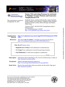 Anaphylatoxin C5a in Multiple Trauma Patients and Generates Factor VII