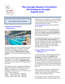 The Georgia Masters Newsletter Swimming in Georgia August 2016