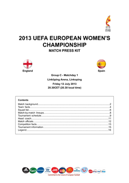 2013 Uefa European Women's Championship Match Press Kit