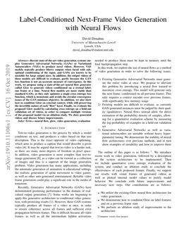 Label-Conditioned Next-Frame Video Generation with Neural Flows