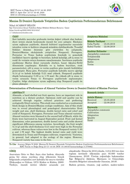Manisa İli Demirci İlçesinde Yetiştirilen Badem Çeşitlerinin Performanslarının Belirlenmesi