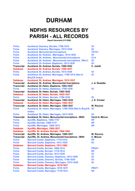 DURHAM NDFHS RESOURCES by PARISH - ALL RECORDS Report Generated 21/7/2006