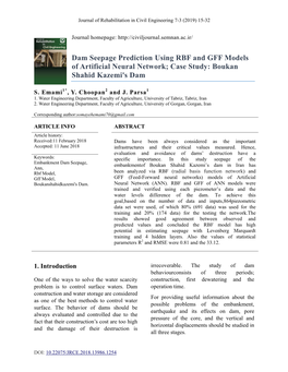 Dam Seepage Prediction Using RBF and GFF Models of Artificial Neural Network; Case Study: Boukan Shahid Kazemi's Dam