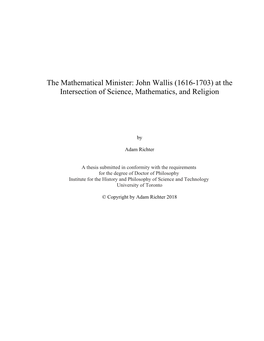 The Mathematical Minister: John Wallis (1616-1703) at the Intersection of Science, Mathematics, and Religion