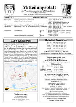 Mitteilungsblatt Der Verwaltungsgemeinschaft Burgebrach Und Der Mitgliedsgemeinden Markt Burgebrach Und Schönbrunn I