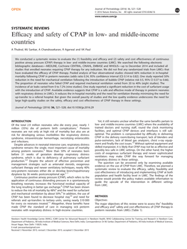 Efficacy and Safety of CPAP in Low- and Middle-Income Countries