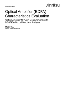 Application Note: Optical Amplifier (EDFA) Characteristics Evaluation