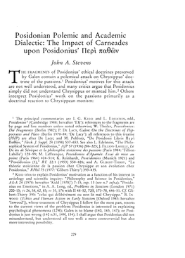 Posidonian Polemic and Academic Upon Posidonius' I1£Pl Nu8&V