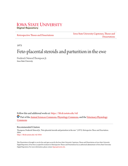 Feto-Placental Steroids and Parturition in the Ewe Frederick Nimrod Thompson Jr