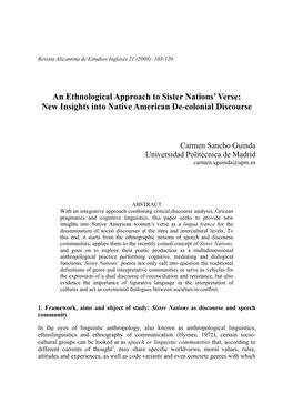 An Ethnological Approach to Sister Nations' Verse: New Insights Into