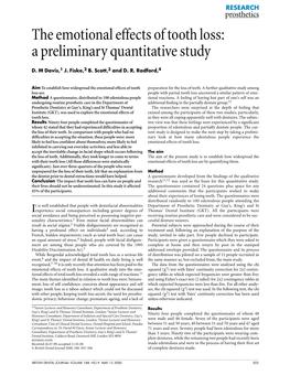 The Emotional Effects of Tooth Loss: a Preliminary Quantitative Study