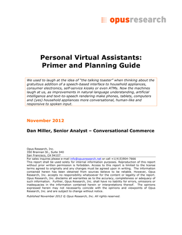 Personal Virtual Assistants: Primer and Planning Guide