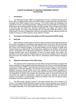 CLIMATE VULNERABILITY and RISK ASSESSMENT REPORT Islam Barrage