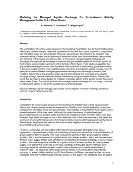 1 Modeling the Managed Aquifer Recharge for Groundwater Salinity