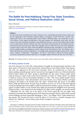 The Battle for Post-Habsburg Trieste/Trst: State Transition, Social Unrest, and Political Radicalism (1918–23)