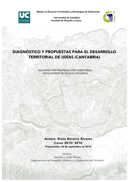 Diagnóstico Y Propuestas Para El Desarrollo Territorial De Udías (Cantabria)