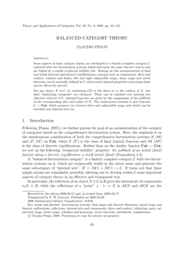 BALANCED CATEGORY THEORY 1. Introduction