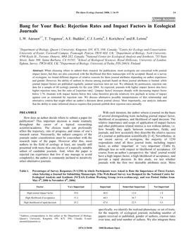 Rejection Rates and Impact Factors in Ecological Journals L.W