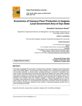 Economics of Cassava Flour Production in Iwajowa Local Government Area of Oyo State