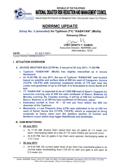 NDRRMC Update for Sitrep No 3 Amended for TY KABAYAN 31 July