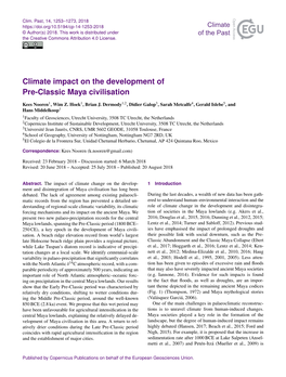 Climate Impact on the Development of Pre-Classic Maya Civilisation