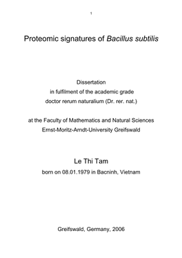 Proteomic Signatures of Bacillus Subtilis