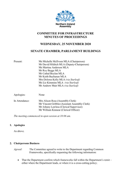 Committee for Infrastructure Minutes of Proceedings
