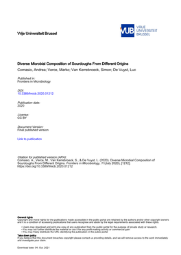 Diverse Microbial Composition of Sourdoughs from Different Origins Comasio, Andrea; Verce, Marko; Van Kerrebroeck, Simon; De Vuyst, Luc