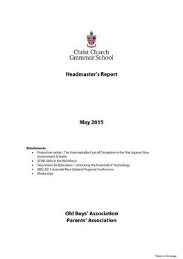 Headmaster's Report May 2015 Old Boys' Association Parents