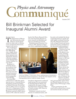 Physics and Astronomy Bill Brinkman Selected For