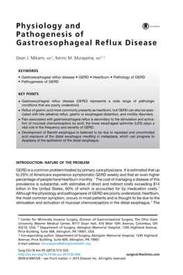 Physiology and Pathogenesis of Gastroesophageal Reflux Disease