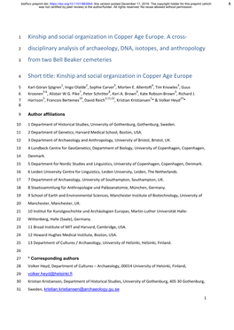 Kinship and Social Organization in Copper Age Europe. a Cross-Disciplinary Analysis of Archaeology, DNA, Isotopes, and Anthropol