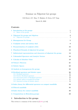 Seminar on Nilpotent Lie Groups