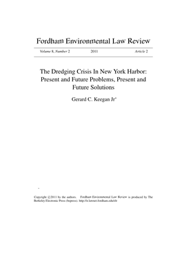 The Dredging Crisis in New York Harbor: Present and Future Problems, Present and Future Solutions