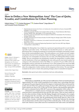 How to Define a New Metropolitan Area? the Case of Quito, Ecuador, and Contributions for Urban Planning