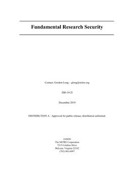 Fundamental Research Security, JASON Report