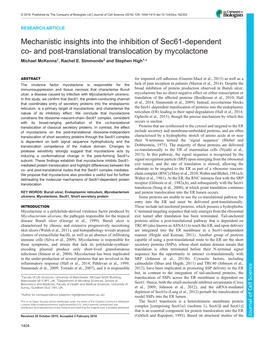 Mechanistic Insights Into the Inhibition of Sec61-Dependent Co- and Post-Translational Translocation by Mycolactone Michael Mckenna1, Rachel E