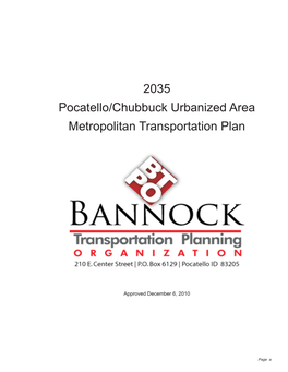 2035 Pocatello/Chubbuck Urbanized Area Metropolitan Transportation Plan